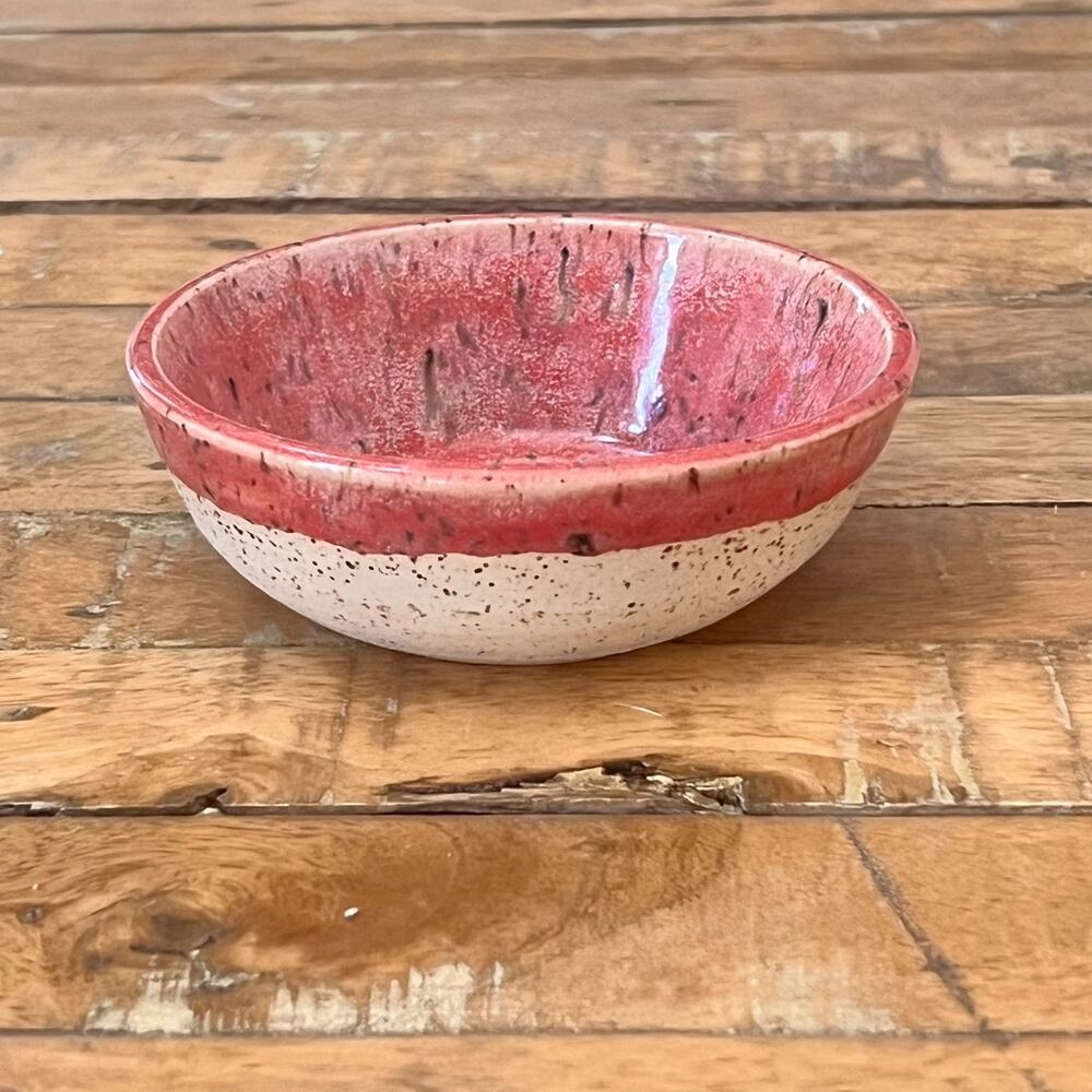 Handmade Speckled Ceramic Bowl 4.75" Red Glaze Interior